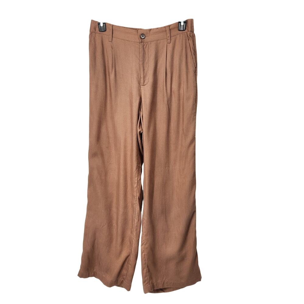 Lands' End Taupe Baggy Fit Pleated High Rise Wide Leg Slacks Trousers Women's 12